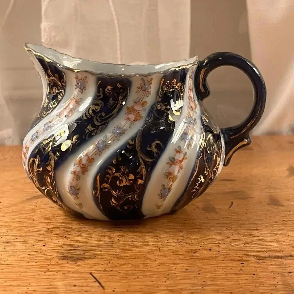 Cobalt Pitcher Orange & Light Blue Swirl Vertcle Stripe George Jones‎ Likeness